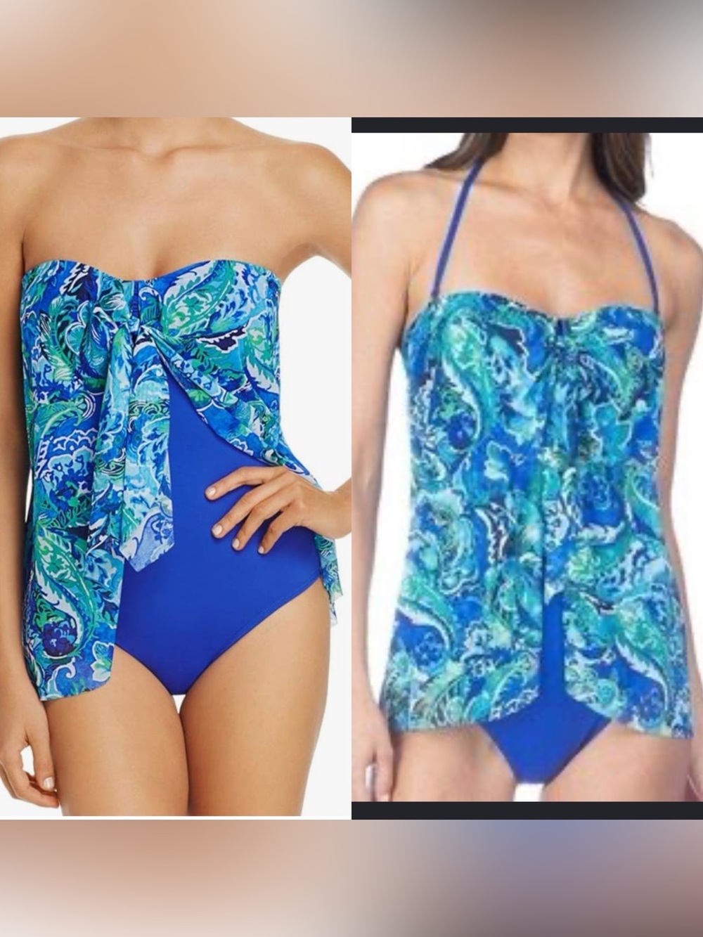 Lauren blue green paisley one piece swimsuit mesh overlay size large